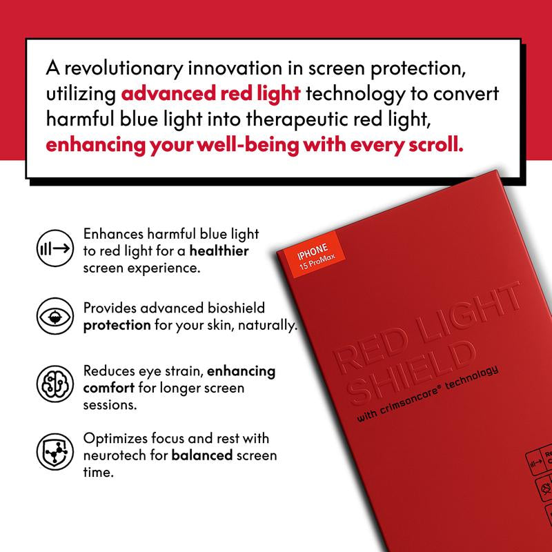 Red Light Converter Screen Protector for Iphone - Antiblue Light Shatterproof Tempered Glass Screen - Easy Installation Kit, Bubble-Free, Dust Free for Iphone 13/14 & Iphone 15/16