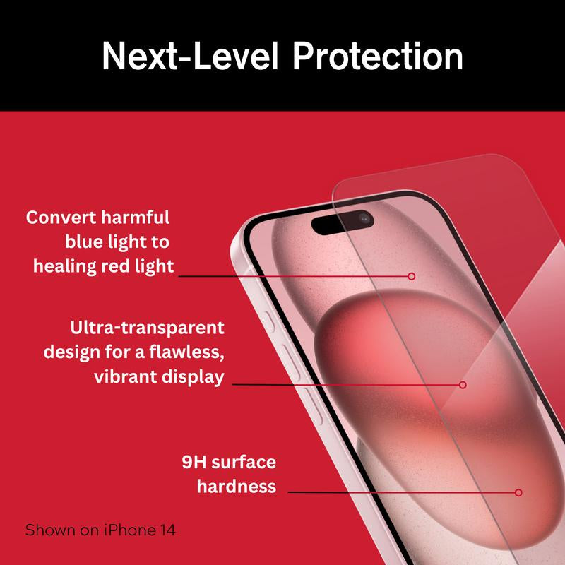 Red Light Converter Screen Protector for Iphone - Antiblue Light Shatterproof Tempered Glass Screen - Easy Installation Kit, Bubble-Free, Dust Free for Iphone 13/14 & Iphone 15/16