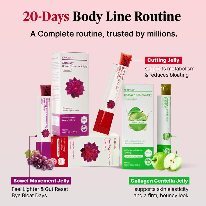 [FOODOLOGY] 3-In-1 Complete Jelly Bundle | Coleology Cutting Jelly + Bowel Movement Jelly + Collagen Centella Jelly | Metabolism Boost, Gut Health, Glow Skin Bundle